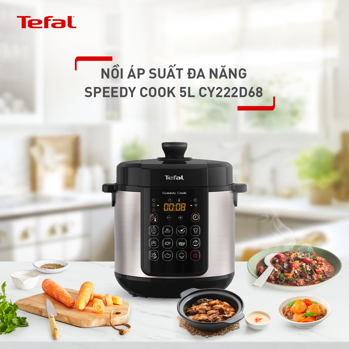 Nồi áp suất điện đa năng Tefal Speedy Cook 5L CY222D68 - Hàng chính hãng