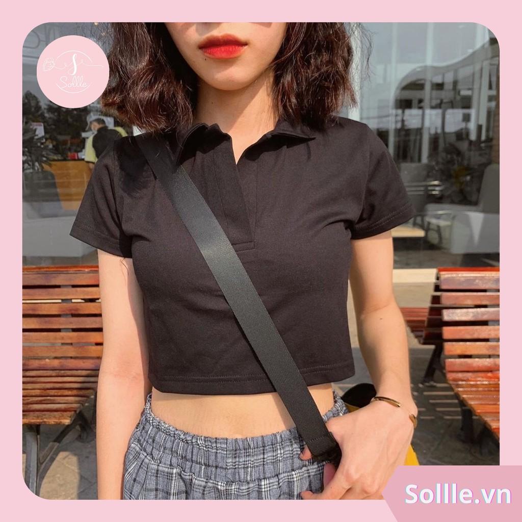 Áo croptop nữ polo Sollle, áo kiểu ngắn tay có cổ trẻ trung form ôm