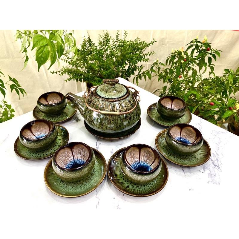 Bộ ấm chén men gấm hỏa biến. Gốm sứ Bát Tràng cao cấp.