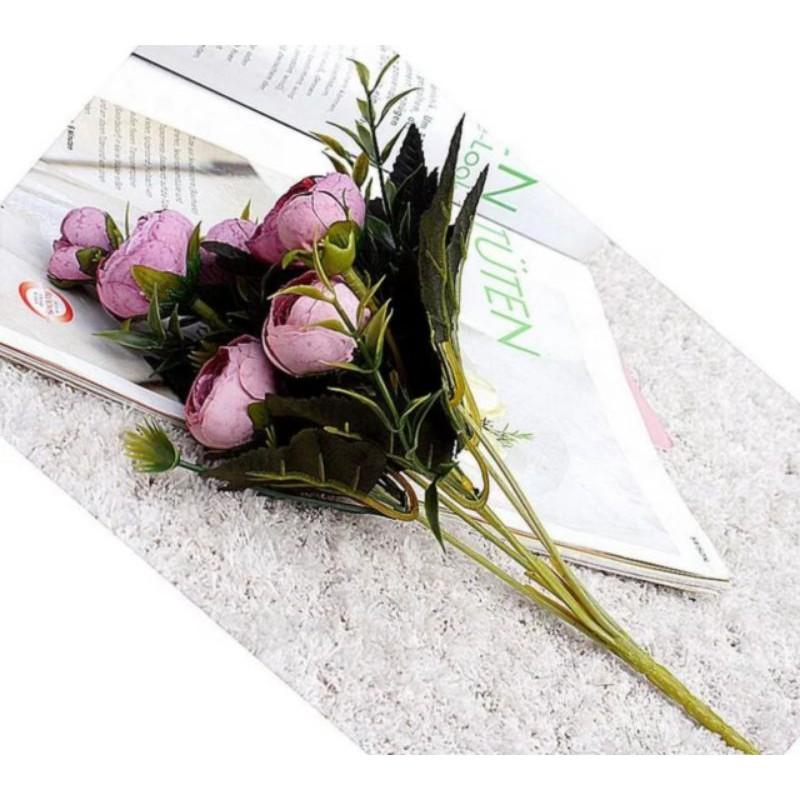 Hoa Trà Lụa Gấm Vân 30cm - Cành hoa giả