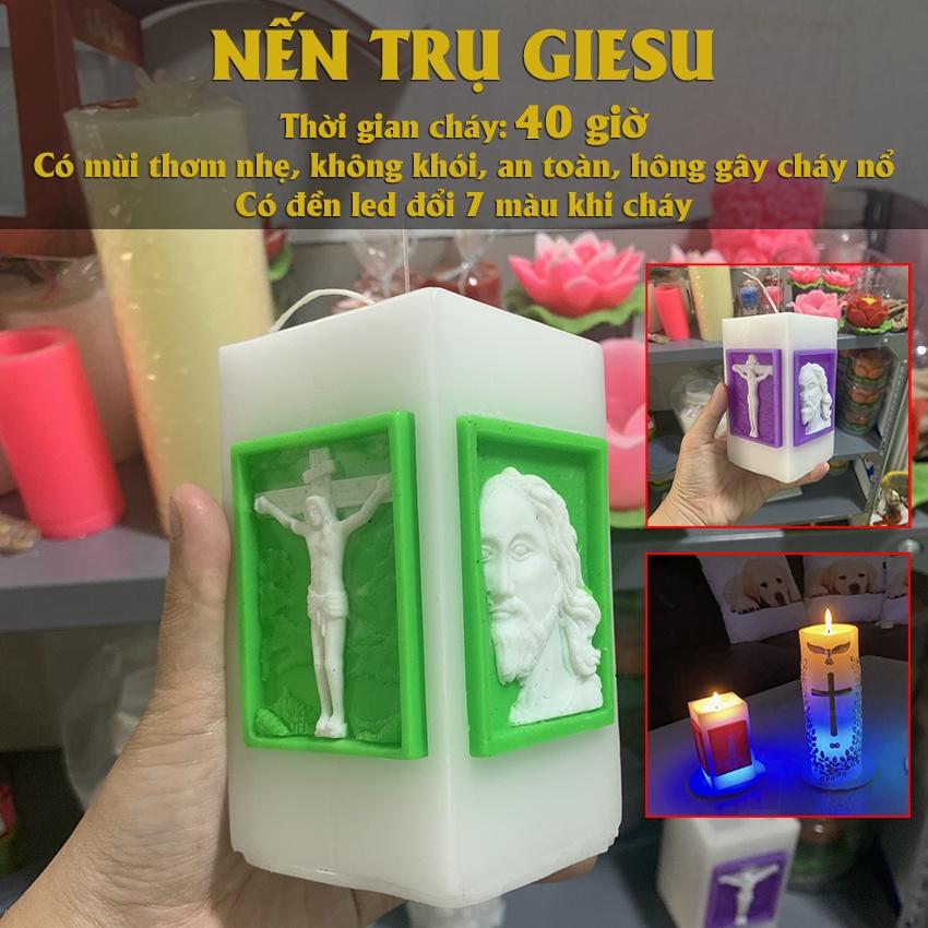 Cặp 2 trụ nến chúa giesu đổi màu (40 giờ) - nến thờ công giáo có đèn led - đèn cầy jesus trang trí cao cấp candle shop