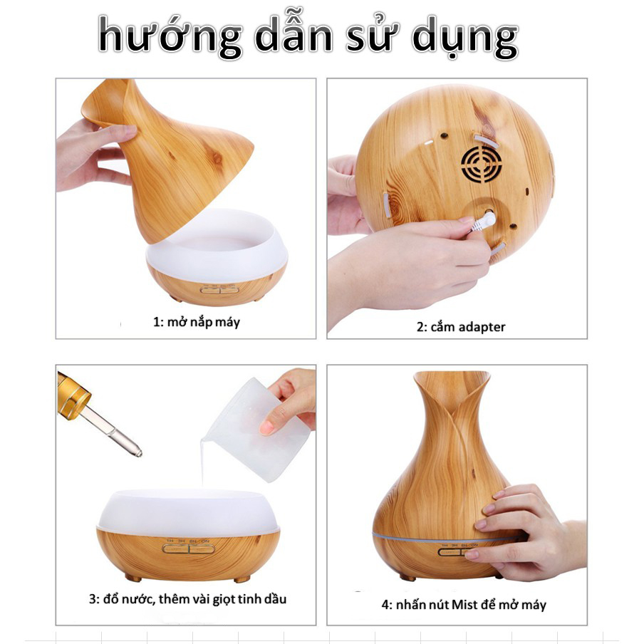 Combo máy khuếch tán, máy xông tinh dầu NFarm hình bình hoa + tinh dầu cam hương N'Farm (10ml)/ Phun sương sóng siêu âm/ Có remote điều khiển