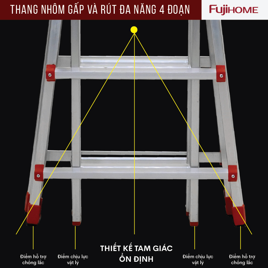 Thang nhôm gấp trượt chữ A 4M Nhập Khẩu đa năng chống trượt, thang gấp rút 4 bậc có khoá an toàn Multi Purpose Ladder - Hàng Nhập Khẩu