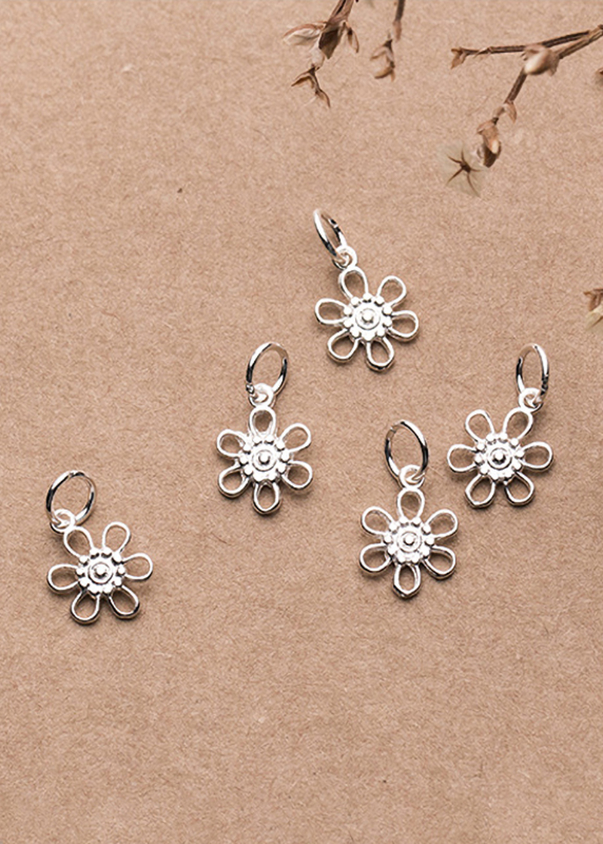 Combo 5 cái charm bạc hình hoa sáu cánh mặt treo - Ngọc Quý Gemstones