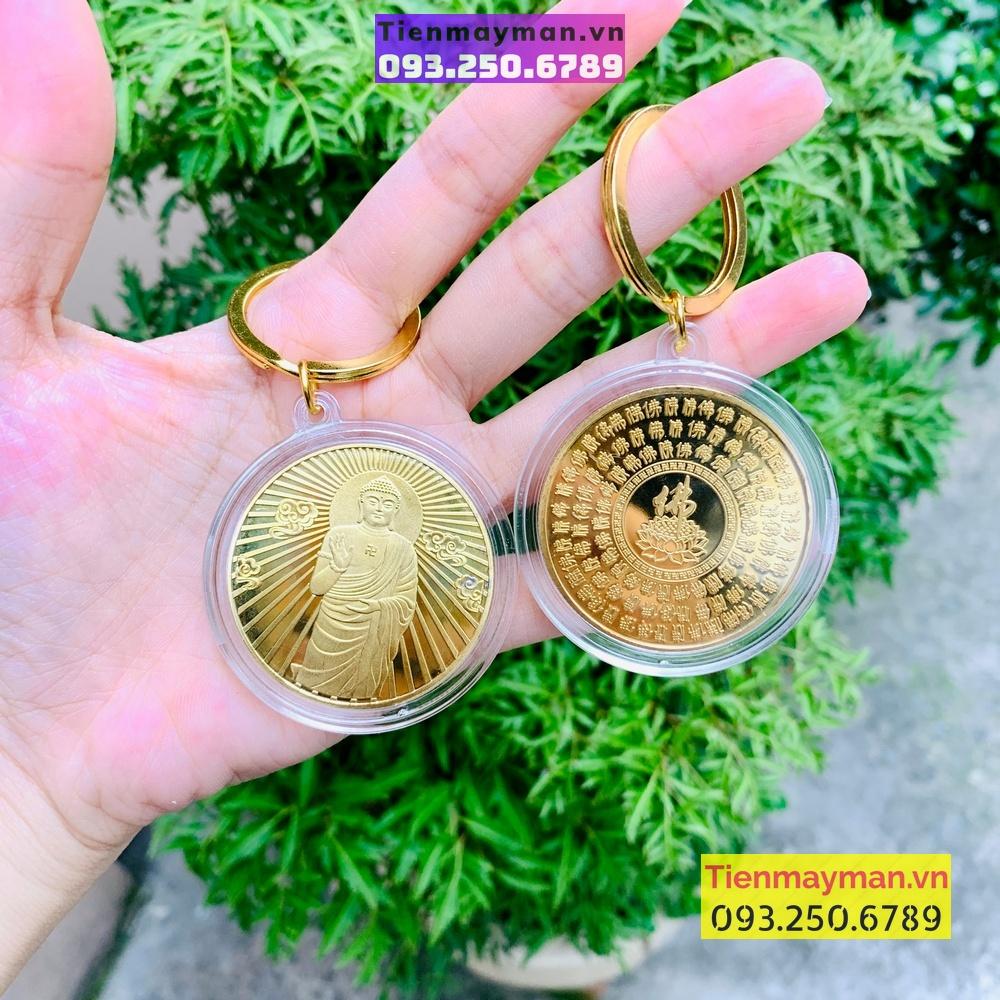 Móc treo balo túi xách Đồng xu hình Phật A Di Đà Phong thủy tài lộc may mắn, mẫu Đứng, Tiền lì xì tết 2023 , NELI