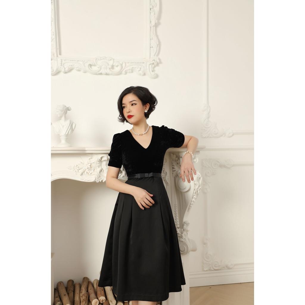 Đầm nhung phối CLARA MARE chất liệu vải Thân trên: nhung Thân dưới: Tafta DRE3046