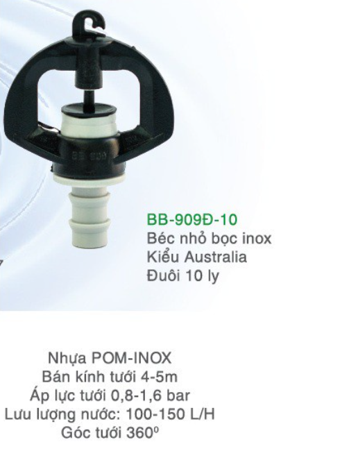 10 cái béc nhỏ bọc inox kiểu Australia đuôi 10 ly đen + xám BB-909D-10