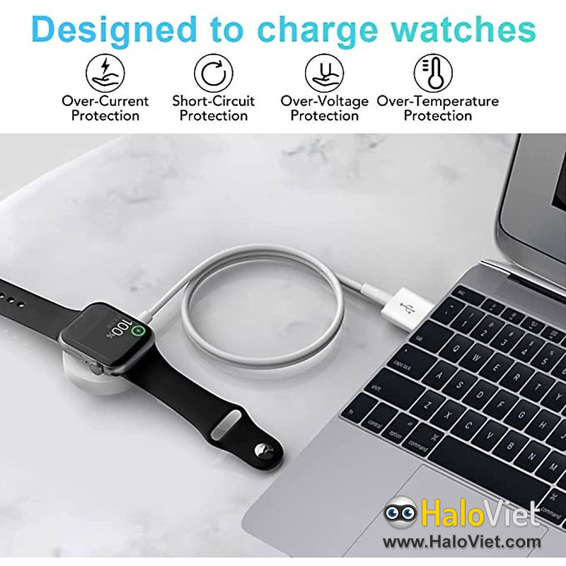 Dây cáp sạc USB cho đồng hồ Apple Watch series 1 / 2 / 3 / 4 / 5 / 6 / 7 / 8 / 9 / SE / Ultra / Ultra 2 dài 1m chất liệu đế nhựa và kim loại cao cấp