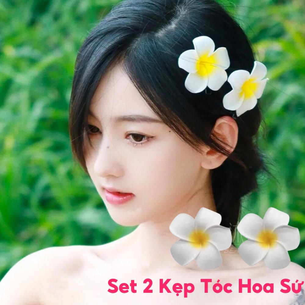 Set 2 Kẹp Tóc Hoa Sứ Xinh Xắn Jussy Fashion Kiểu Cài Tóc Hoa Dễ Thương Đi Biển