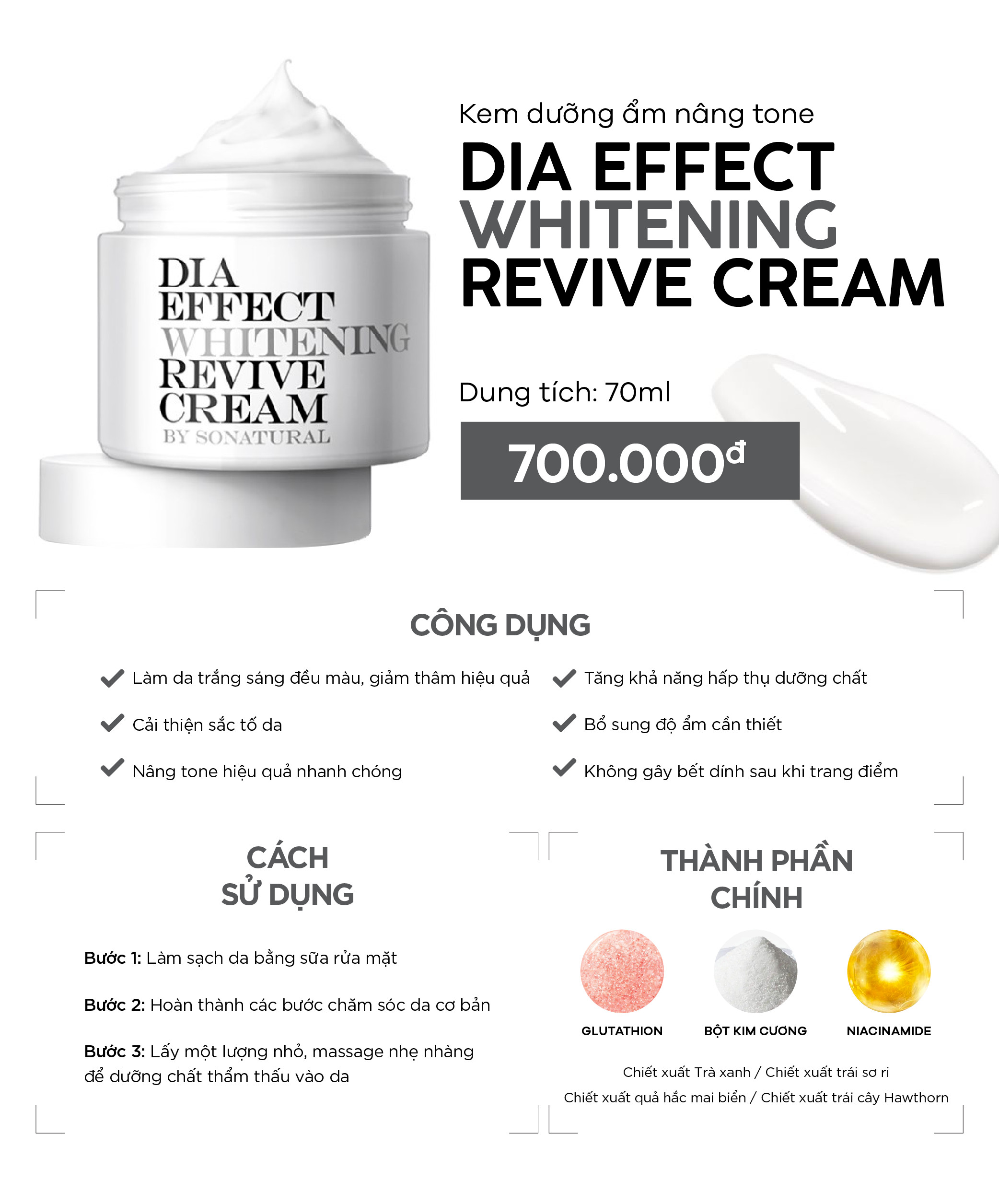 Kem Dưỡng Da Nâng Tone Ngày Đêm Dia Effect Whitening Revive Cream So Natural Hàn Quốc