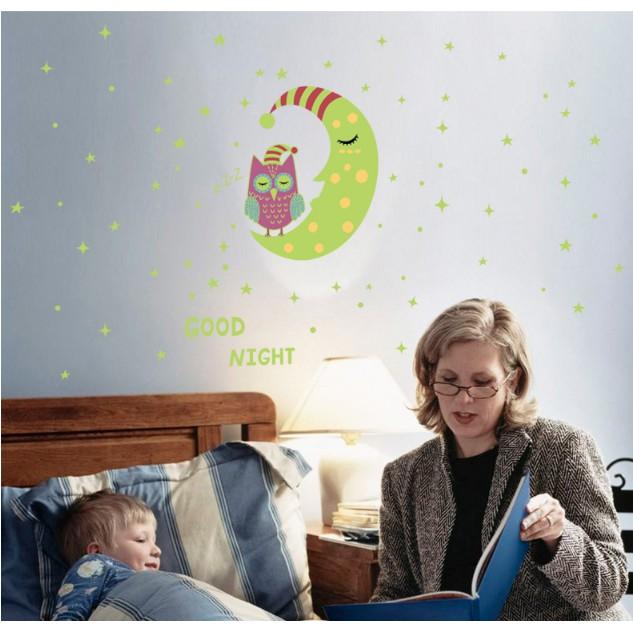 Decal trang trí Trăng và Cú Mèo ngủ đêm - Dạ Quang