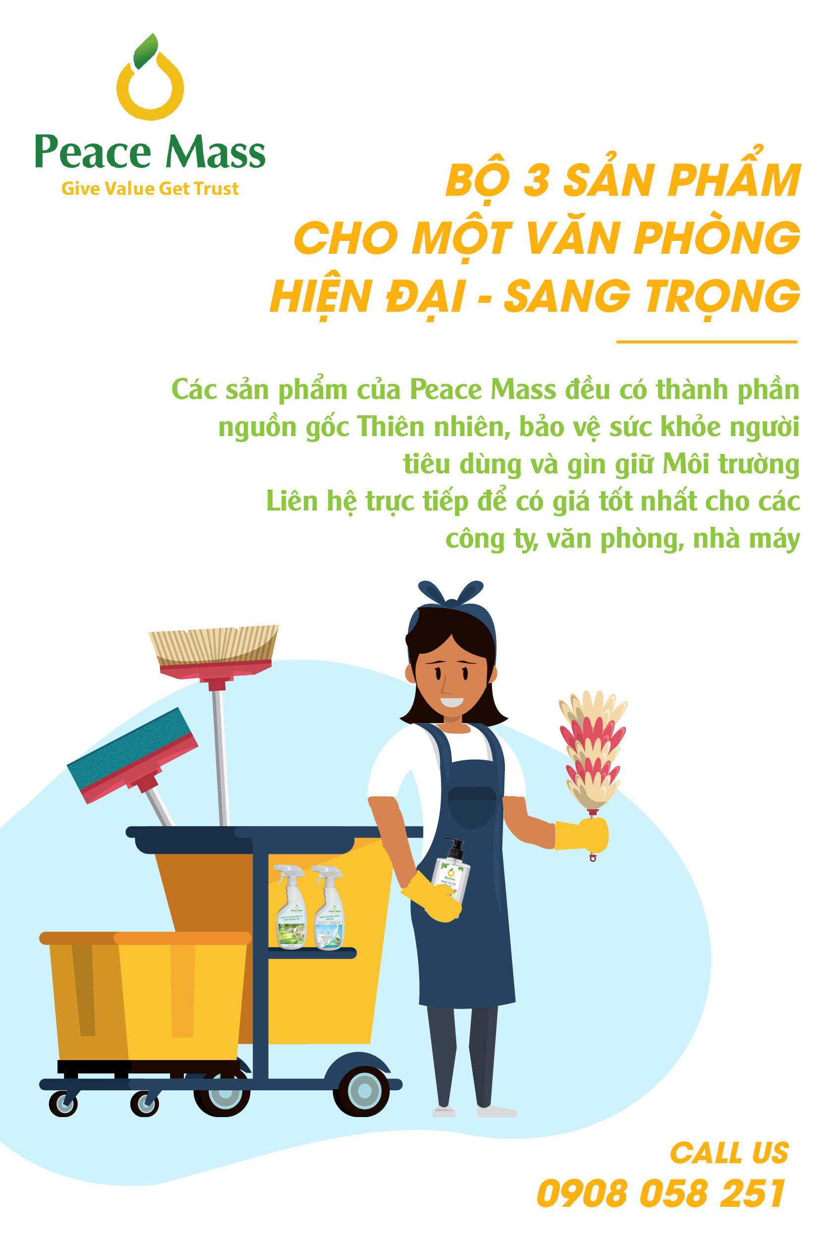 Nước Lau Kính Gốc Thực Vật Tinh dầu Bạc hà Peace Mass (Thuộc nhóm Sản phẩm Lành tính / Hữu cơ/ Sinh học) Can 3.6 Lít