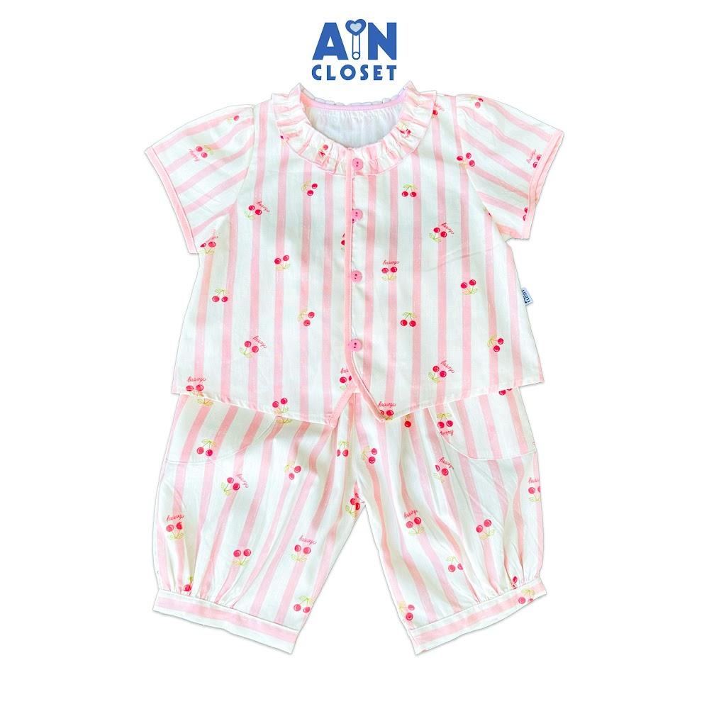 Bộ quần áo Lửng be gái họa tiết Cherry Kẻ Hồng Cotton - AICDBG1YDVA9 - AIN Closet
