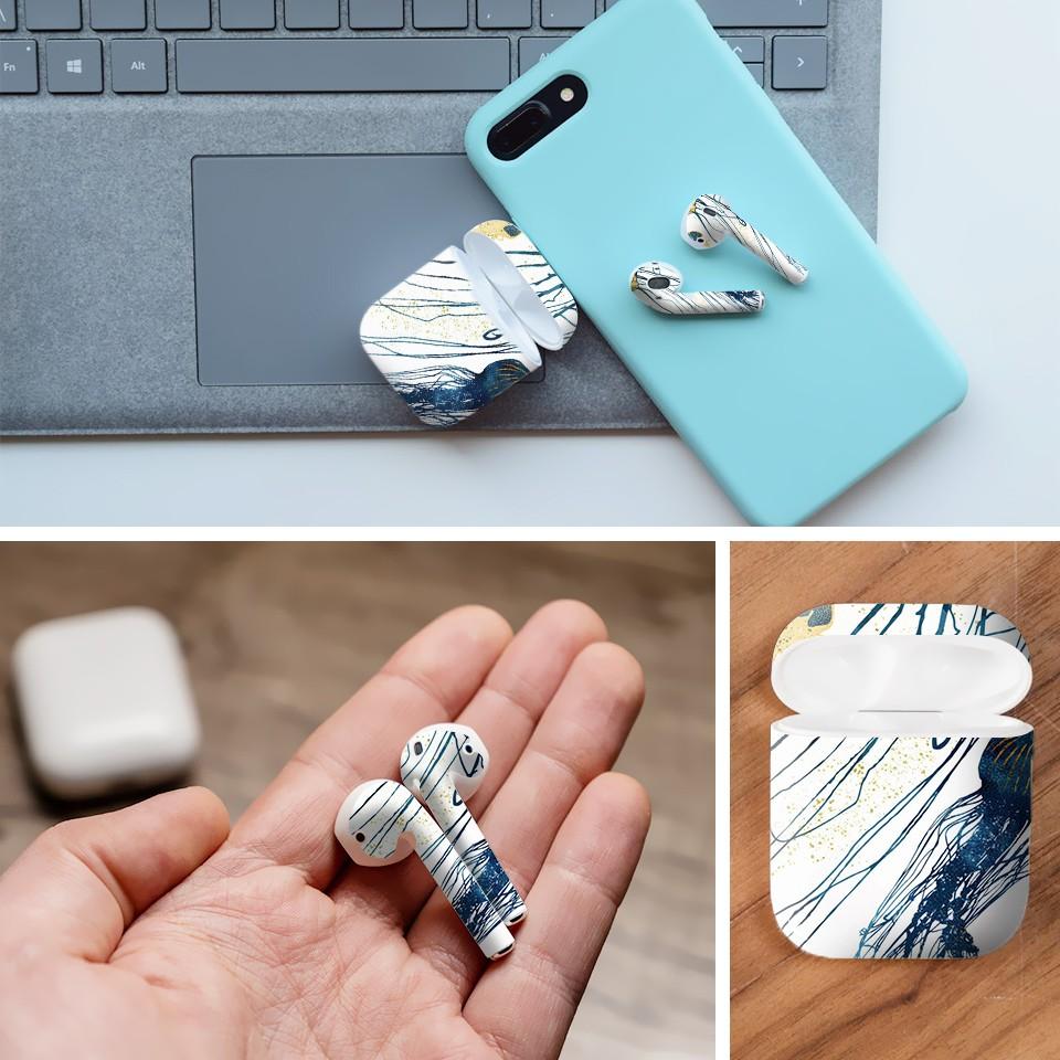 Miếng dán skin cho AirPods in hình con sứa - giả sơn mài - GSM048