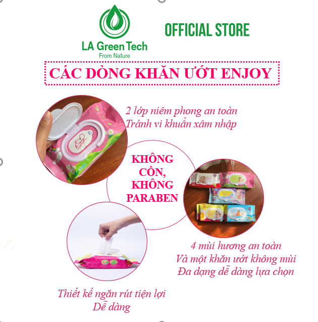 COMBO 3 Gói Khăn ướt em bé ENJOY mềm mại, dưỡng ẩm, tiện dụng, đạt chuẩn sức khỏe SGS - Gói 80 tờ