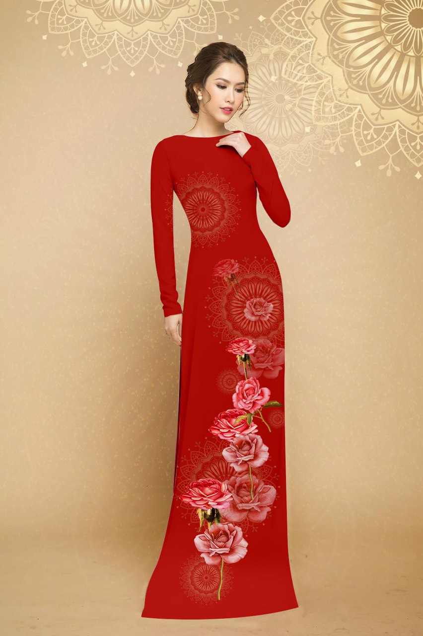 ÁO DÀI TRUYỀN THỐNG IN CẨM LAN CAO CẤP - KHÔNG KÈM QUẦN