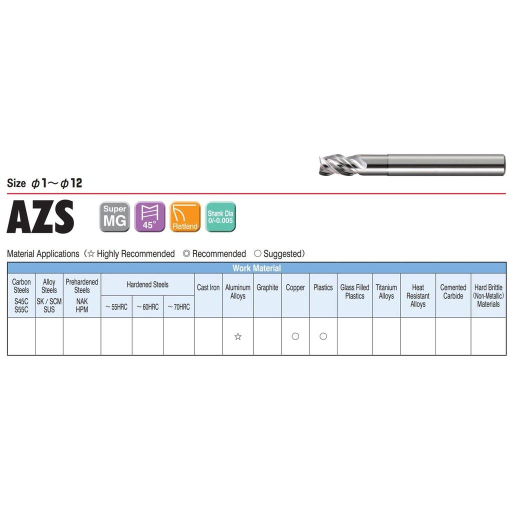 Dao Phay Phẳng 3 Me Union Tool Model AZS3050-150, Dao phay ngón gia công trước nhiệt, đồng, nhôm