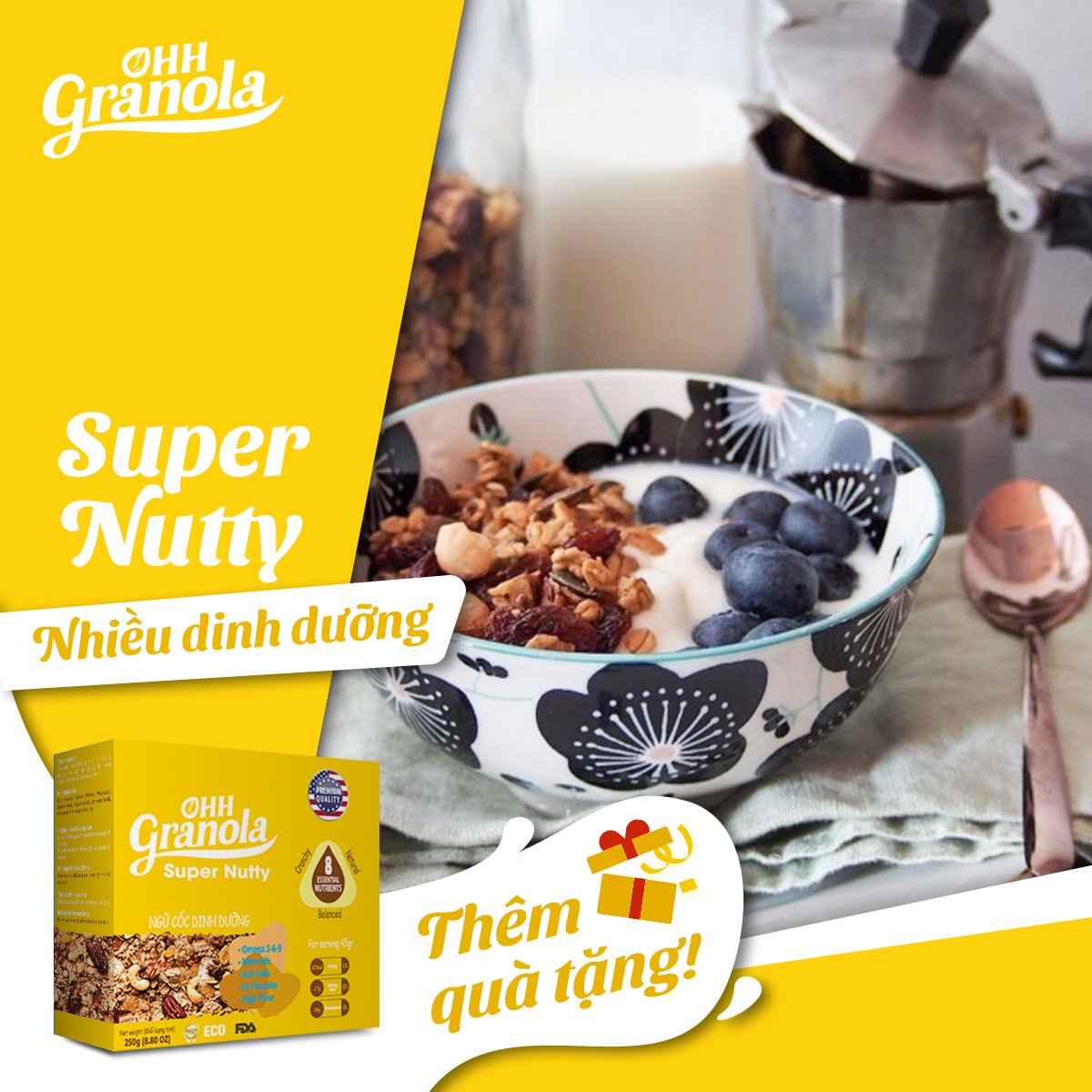 Snack Ăn Liền - Ngũ Cốc Hạt Siêu Dinh Dưỡng Dòng Super Nutty (Ohh Granola) 250g, Phối Trộn 7 Loại Hạt Cao Cấp Theo Tiêu Chuẩn FDA - Hoa Kỳ