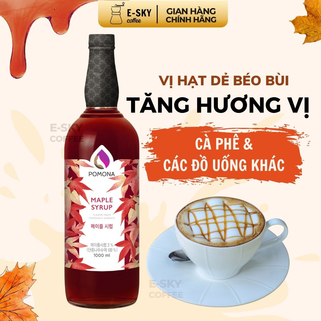 Siro Lá Phong Pomona Maple Syrup Nguyên Liệu Pha Chế Hàn Quốc Chai Thủy Tinh 1 lít