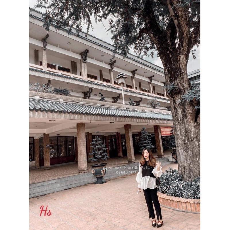 Áo phối chun tay trắng HS58