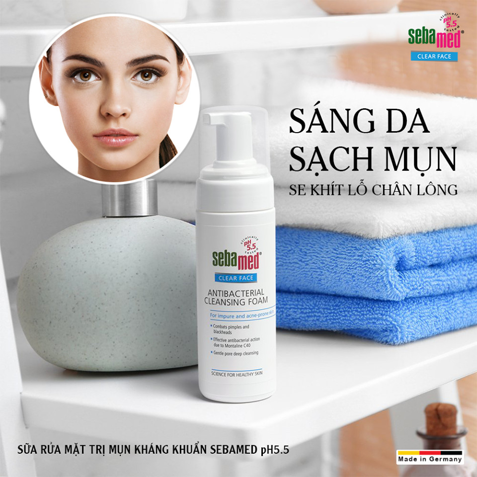 Sữa rửa mặt tạo bọt kháng khuẩn, giảm mụn Sebamed pH 5.5 Clear Face Antibacterial Cleansing Foam (Nhập khẩu)