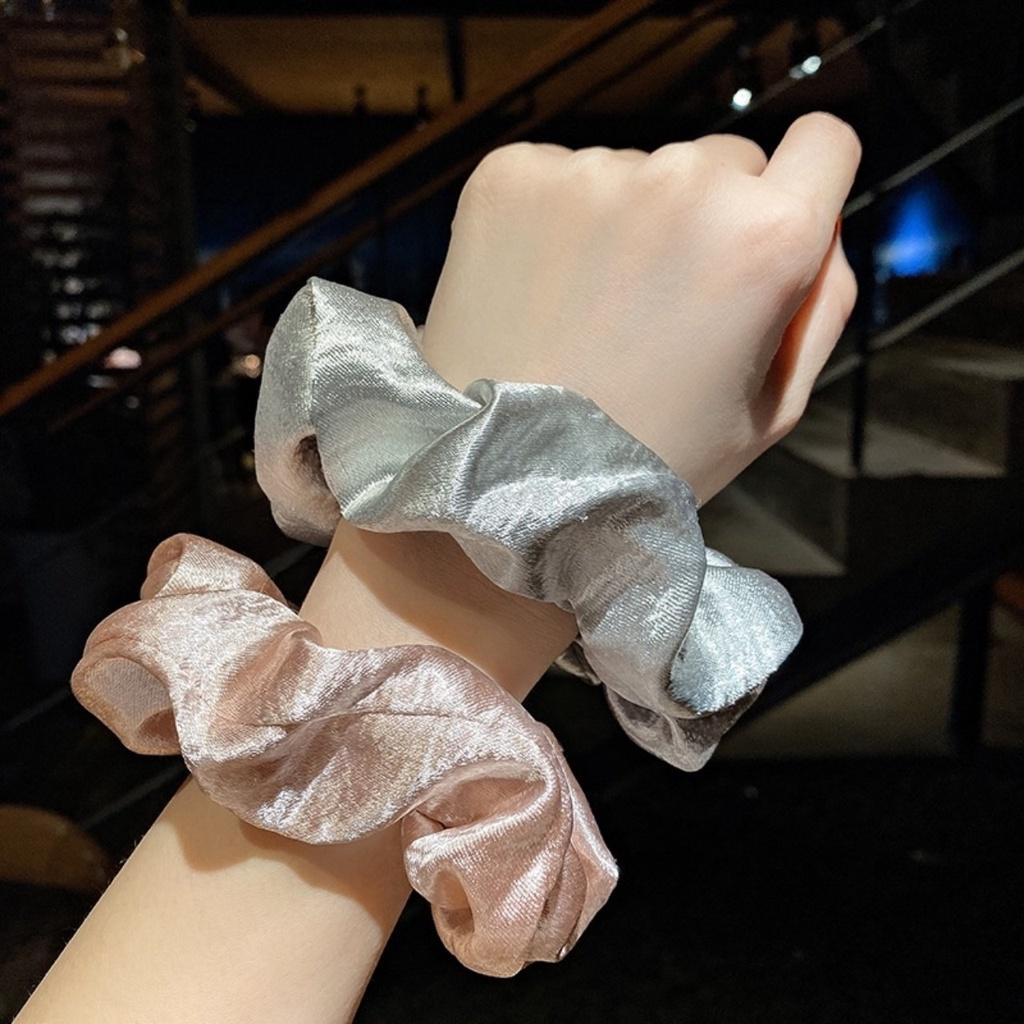 Dây buộc tóc Scrunchies vải lụa satin kim sa