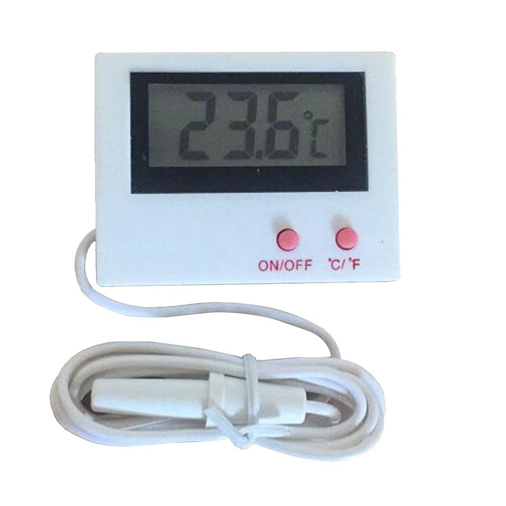 Mini LCD Display Digital Temperature Meter Gauge with 1M Waterproof Probe - White