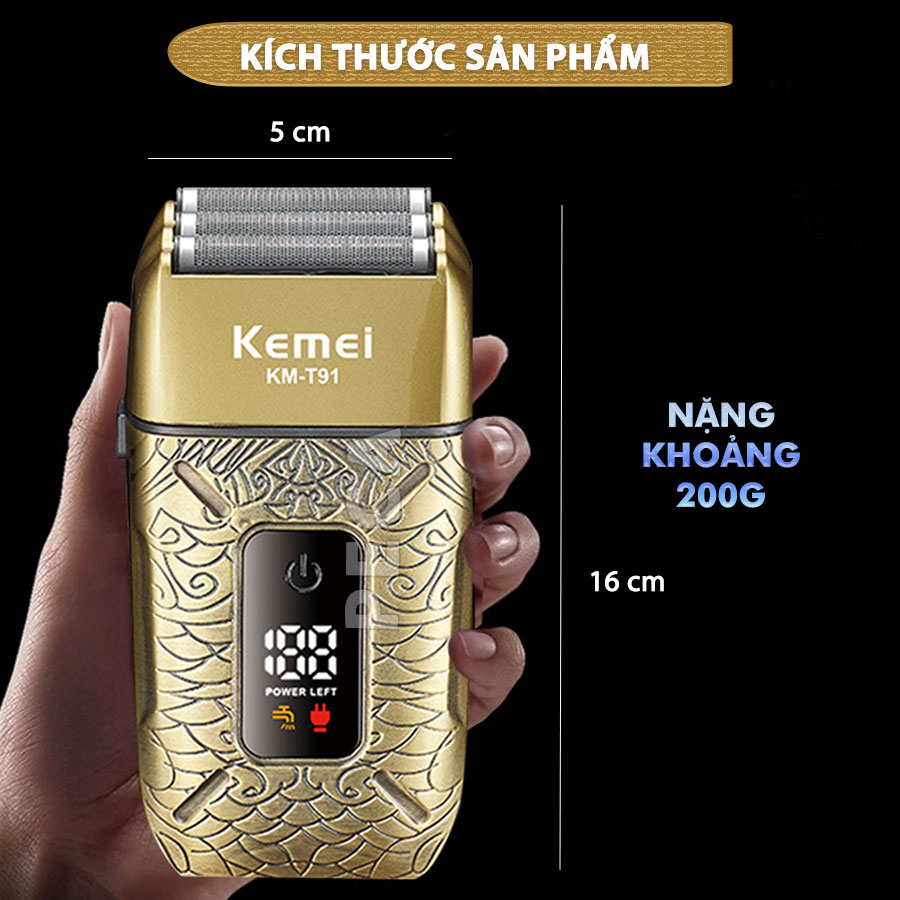 Máy cạo râu Kemei KM-T91 lưỡi nổi 3D cạo sạch nhanh, màn hình LCD, công suất mạnh mẽ 5W - Hàng chính hãng