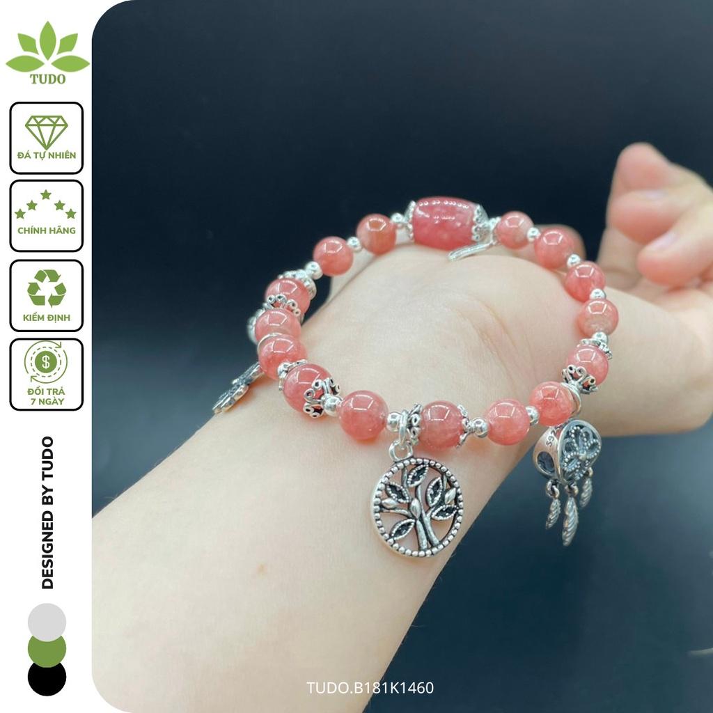 Vòng Tay Nữ Đẹp - Vòng Phong Thủy Đa Mệnh TUDO B181K1460 VCBDAOH hồng, Charm Bạc Cây Mộc, Dreamcatcher, Mèo Thần Tài