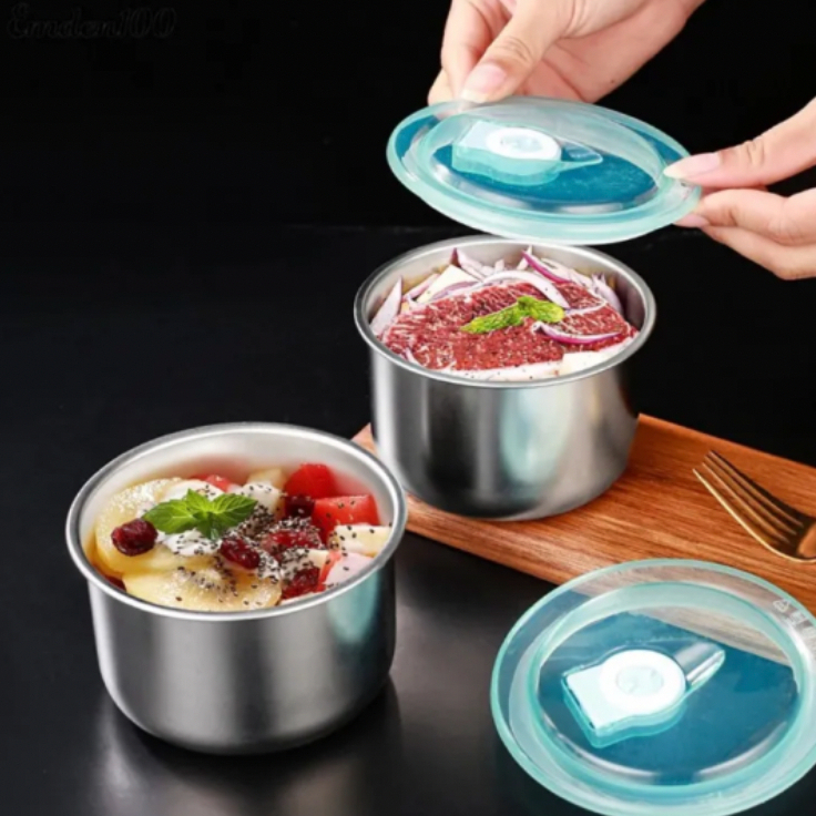 Hộp Đựng Thực Phẩm Tủ Lạnh Inox Hình Tròn Kèm Nắp Đậy Giữ Nhiệt An Toàn Sức Khoẻ Hộp Đựng Thức Ăn Dùng Được Cho Lò Vi Sóng