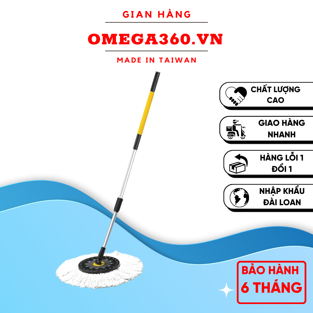 1 CÂY LAU NHÀ CÔNG NGHIỆP 360 OMEGA MOP PLUS + 1 BÔNG LAU NHẬP KHẨU ĐÀI LOAN