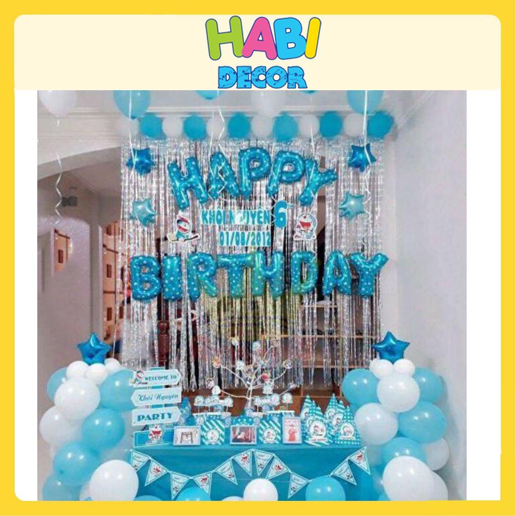 Hình ảnh Combo trang trí sinh nhật 2 rèm kim tuyến, bóng chữ happy birthday, 50 bong bóng đủ đồ phụ kện CB02