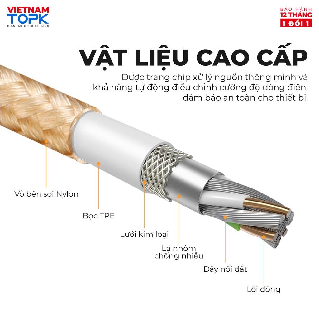 Dây sạc nam châm 3 đầu (iPhone, Type-C, Micro) TOPK AM23, Sạc nhanh 3A dài 2m - Hàng chính hãng