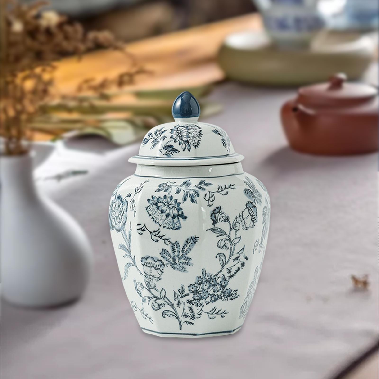 Ceramic Ginger Jar Containers Storage Tin Exquisite with Lid Plants Holder Handicraft Flower Vase for Shelf Desk Party Decoration Collection