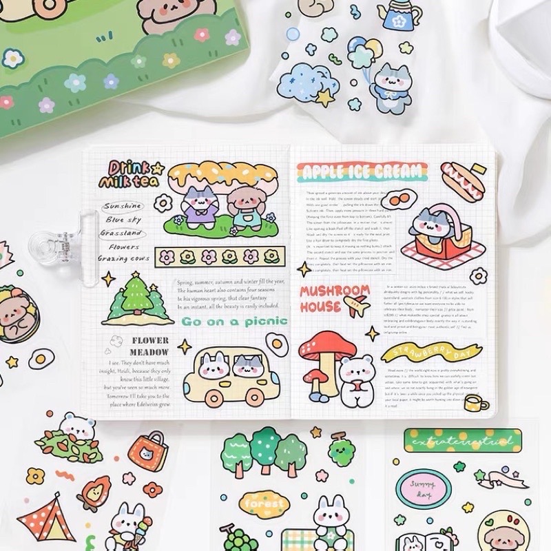 Sticker hộp 100 tấm cute Forest