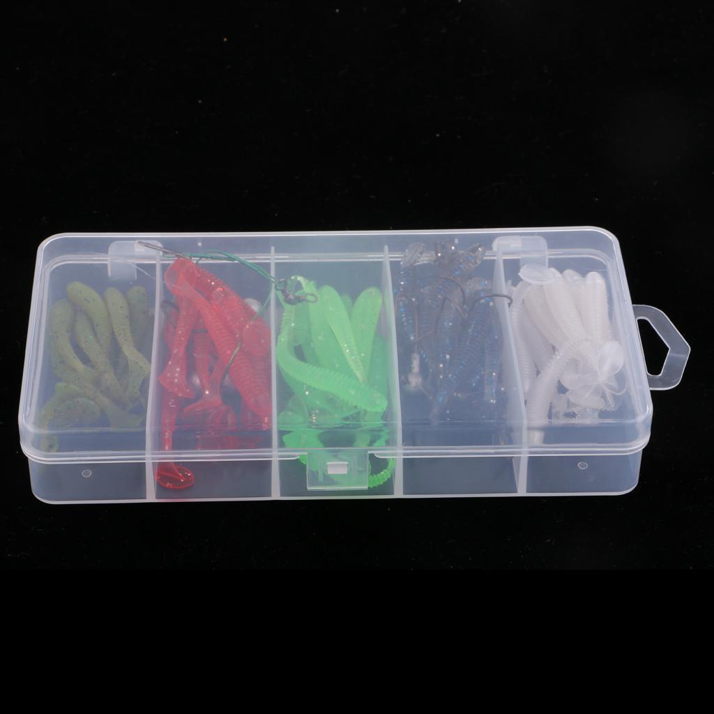 1 Box of 50pcs Bionics Soft Fishing Lures and 10pcs Lead Head Fishing Hooks