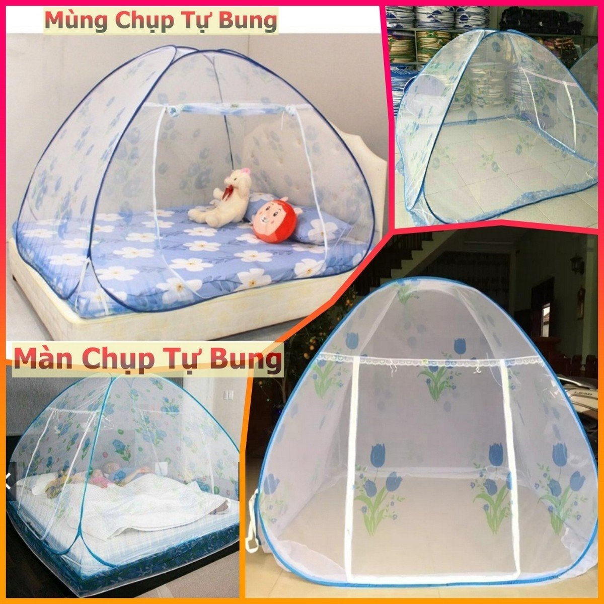 Mùng Chụp Tự Bung Đỉnh Chóp Người Lớn Gấp Gọn Thông Minh 1.2m X 2m