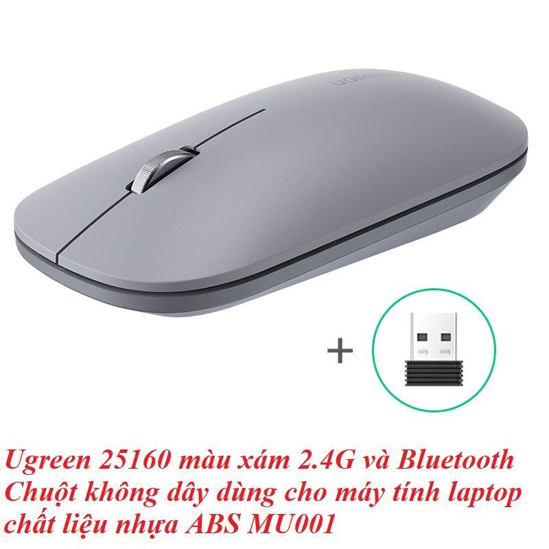 Ugreen UG25160MU001TK màu xám 2.4G và Bluetooth Chuột không dây dùng cho máy tính laptop chất liệu nhựa ABS có kèm pin AA - HÀNG CHÍNH HÃNG