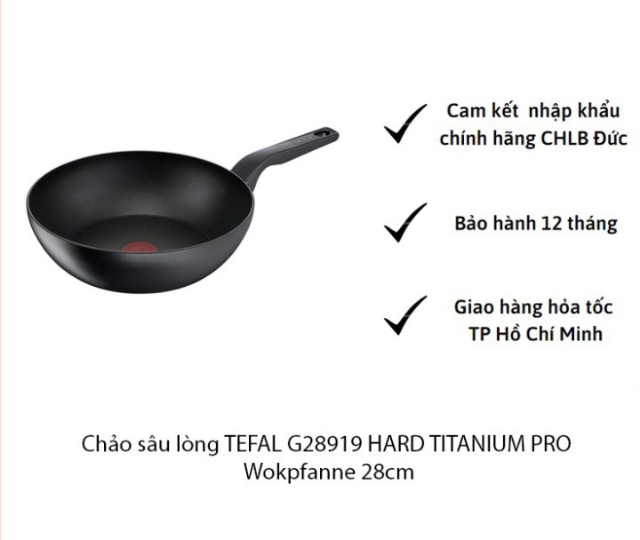 Chảo sâu lòng TEFAL G28919 HARD TITANIUM PRO Wokpfanne 28cm hàng Chính Hãng