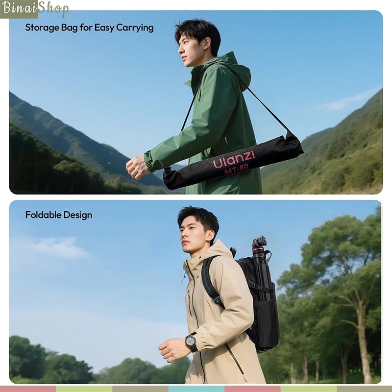 Ulanzi MT-80 - Tripod Đa Năng Auto Open Hợp Kim Nhôm Cao 2.13m, Ball Head 360° Cho Máy Ảnh, Máy Quay, Đèn Studio- Hàng chính hãng