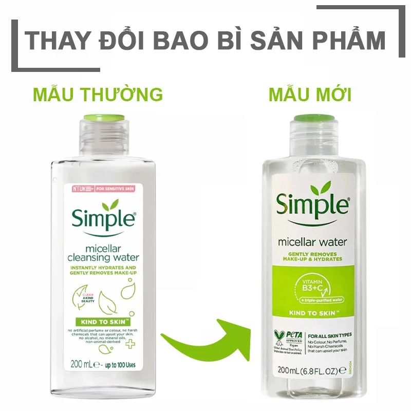 Nước Tẩy Trang Simple Kind To Skin Cleansing Water Micellar 200ml