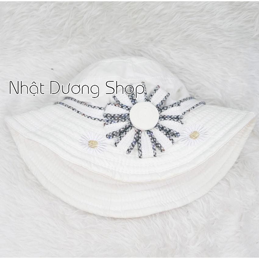 Nón Bo nữ Vành 7cm được gắn hoa tròn lớn kết hợp thêu hoa xung quanh vành nón- Chất liệu cotton cao cấp