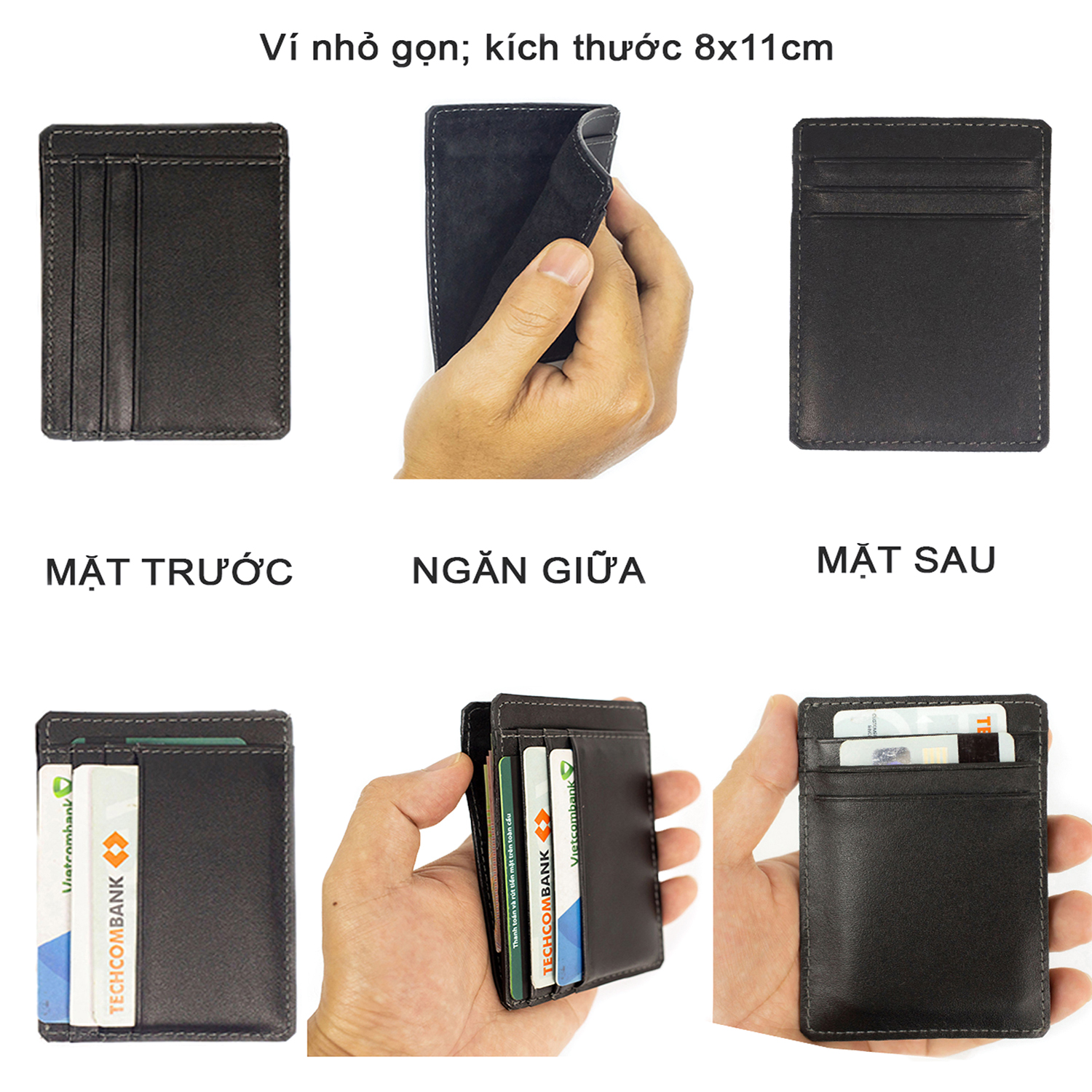 Ví đựng thẻ, Card holder v129 Bụi Leather - Da bò thật cao cấp - Bảo hành 12 tháng