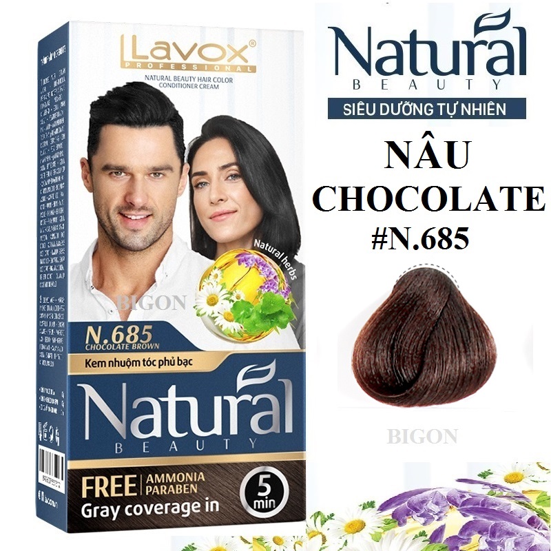 (Nâu Chocolate) Kem Nhuộm Phủ Bạc Cao Cấp Siêu Dưỡng, Tự Nhiên Lavox N.685 - Chocolate Brown