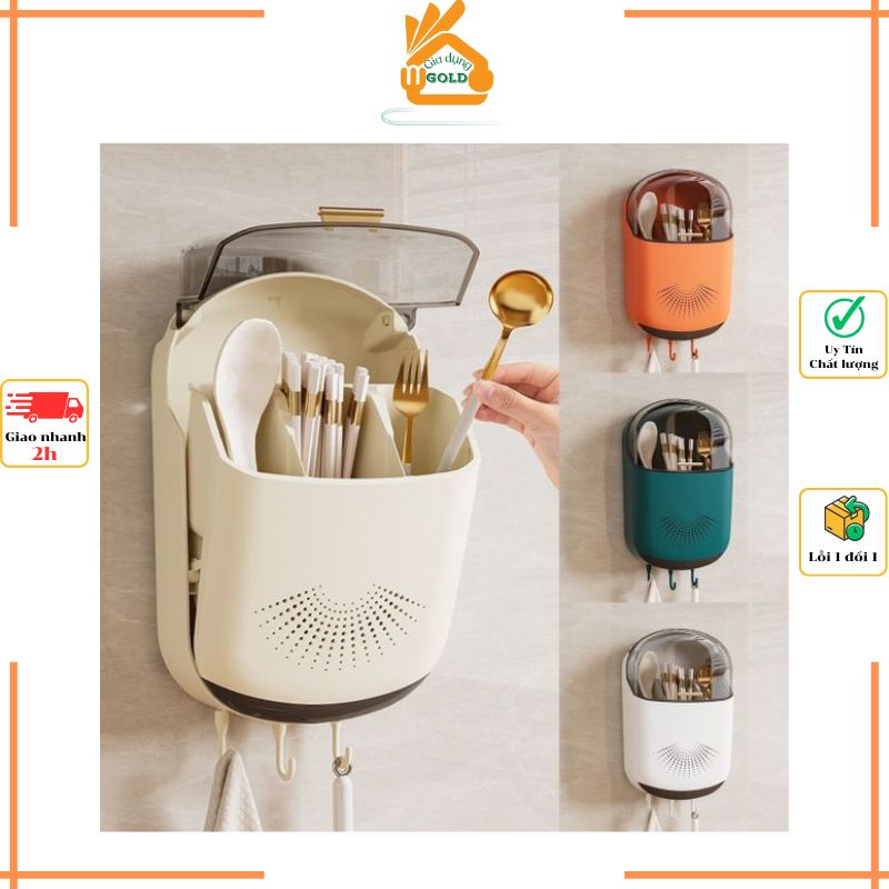 Hộp Đựng Đũa Muỗng Dán Tường Có Nắp Đậy Chống Bụi Bẩn