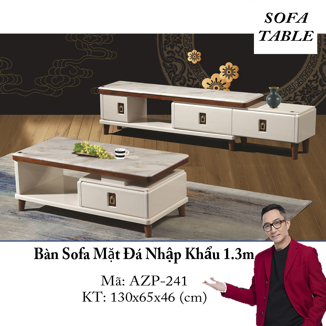 Bàn Sofa Mặt Đá Size 1.3m / 1 Ngăn Kéo / Dòng Cao Cấp - Hàng Nhập Khẩu AZP-T241-13