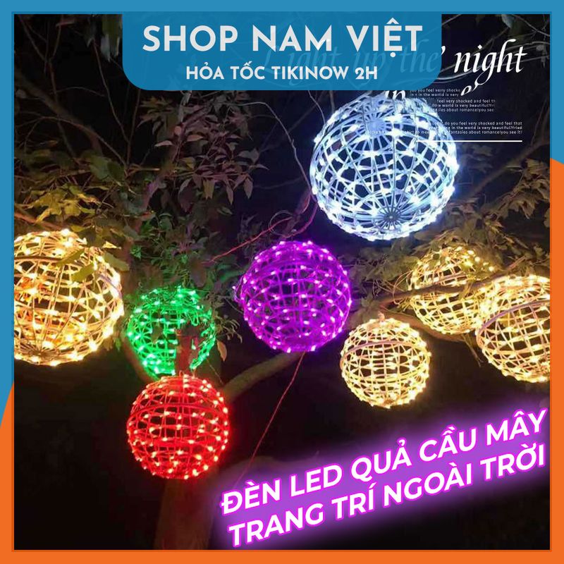 Đèn Led Quả Cầu Mây Treo Ngoài Trời Trang Trí Quá Cà Phê, Sân Vườn