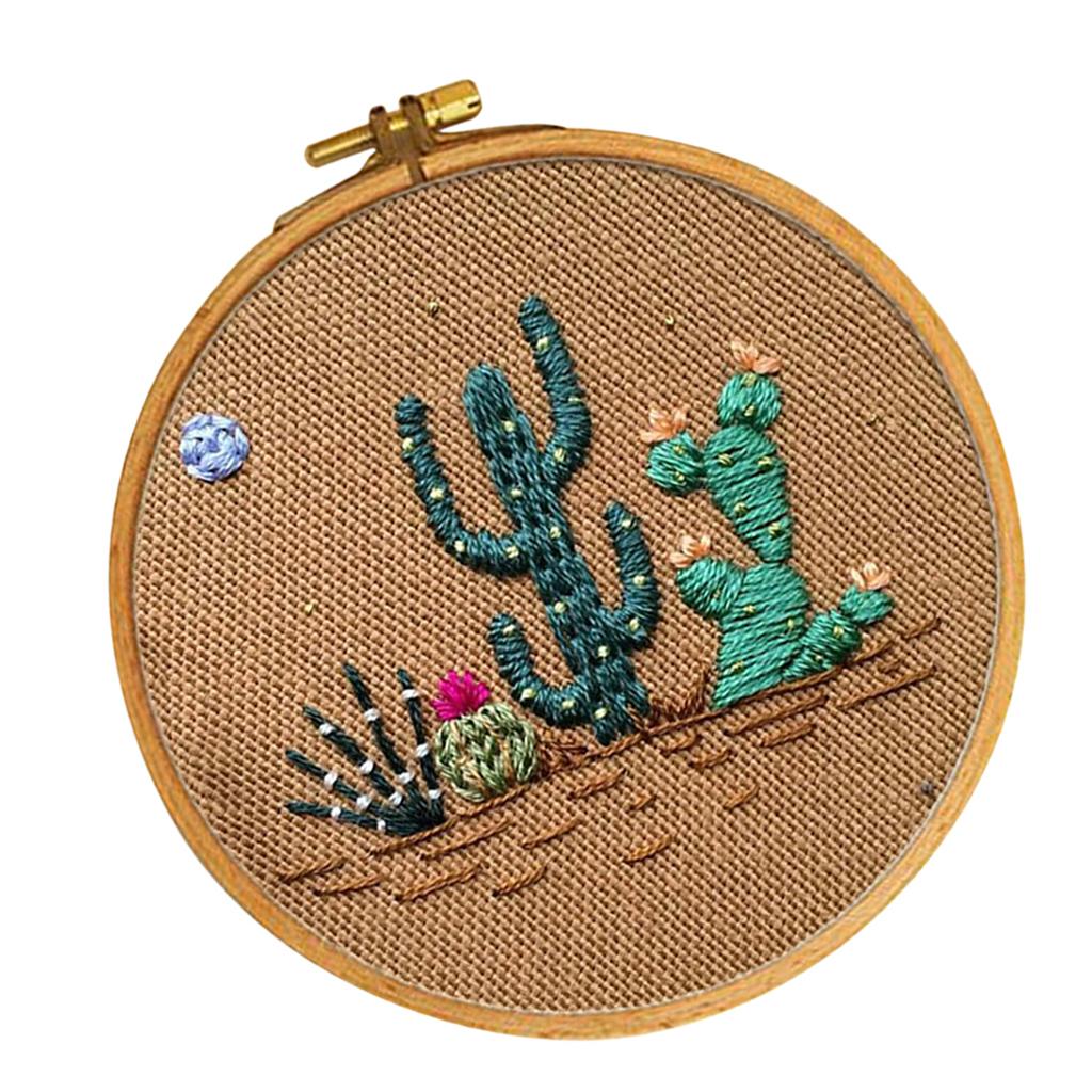 Stamped Cross Stitch Kits with Embroidery Hoop Cactus DIY Craft Accessories