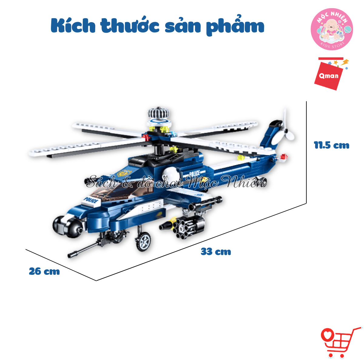 Đồ chơi lắp ráp, xếp hình Qman 1801 - Trực thăng chiến đấu (381 mảnh ghép) - Dành cho bé trai từ 6 tuổi