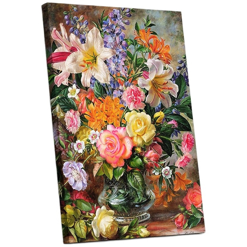 Tranh sơn dầu số hóa tự tô đã căn khung 40x50cm- Y5067 lọ hoa ly và hồng